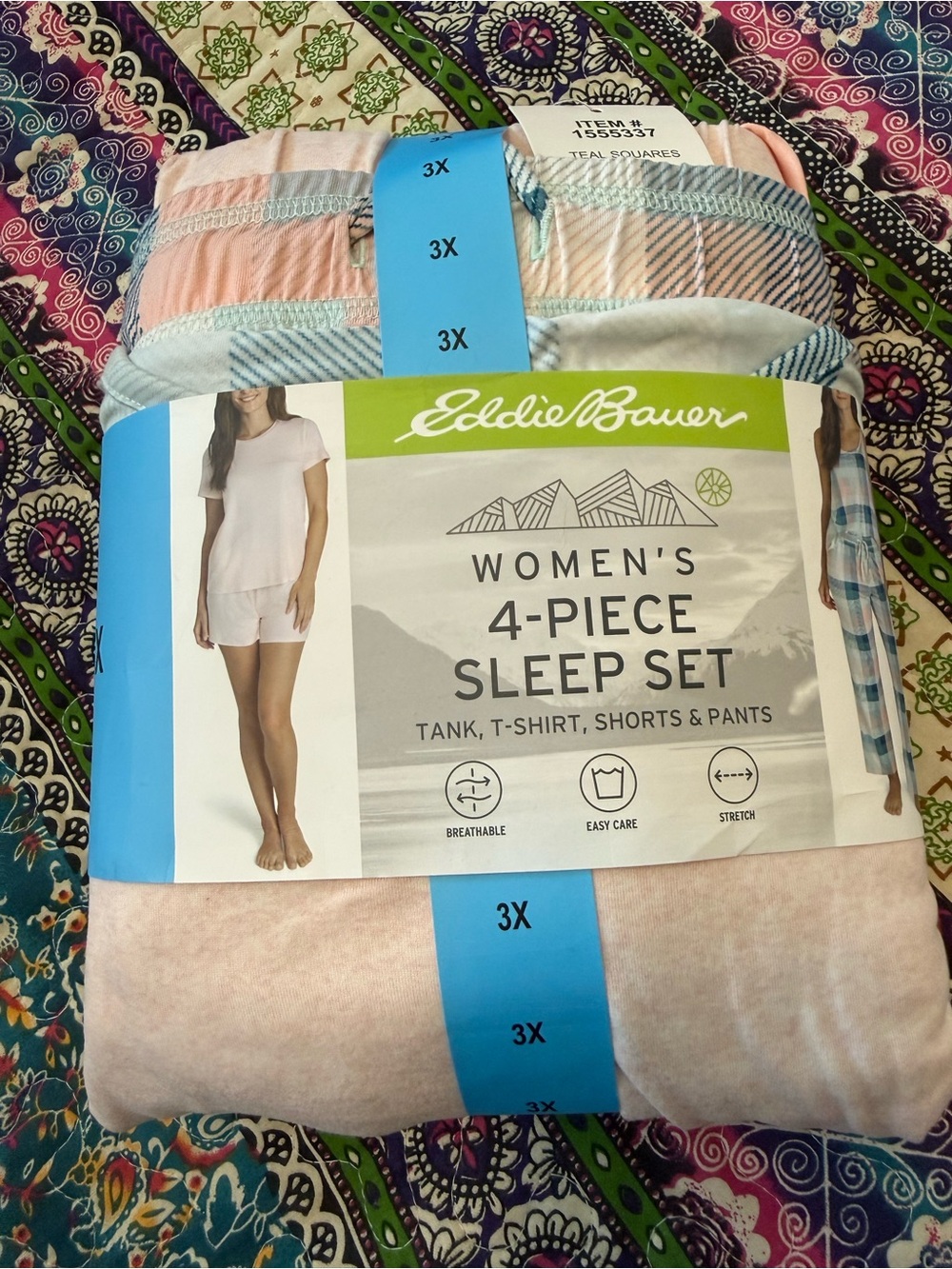 Eddie Bauer Women's 4-Piece Sleep Set in Pink and Light Blue